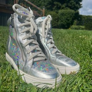 Silver Sparkle Heeled Sneakers